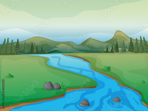 A river, a forest and mountains