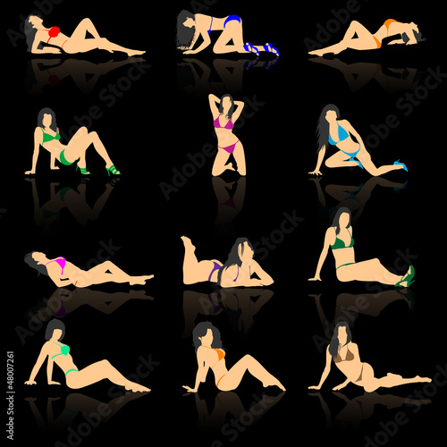 Set of women in bikini, vector