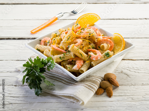 pasta with shrimp orange peel and almond