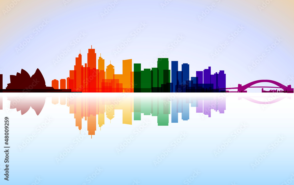 Colorful City Sydney panorama, vector