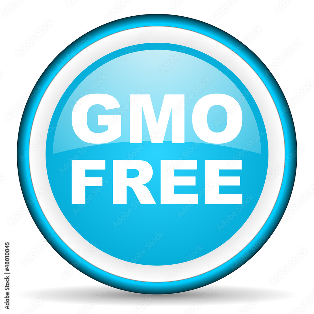 gmo free blue glossy icon on white background gmo free blue glossy icon on white background