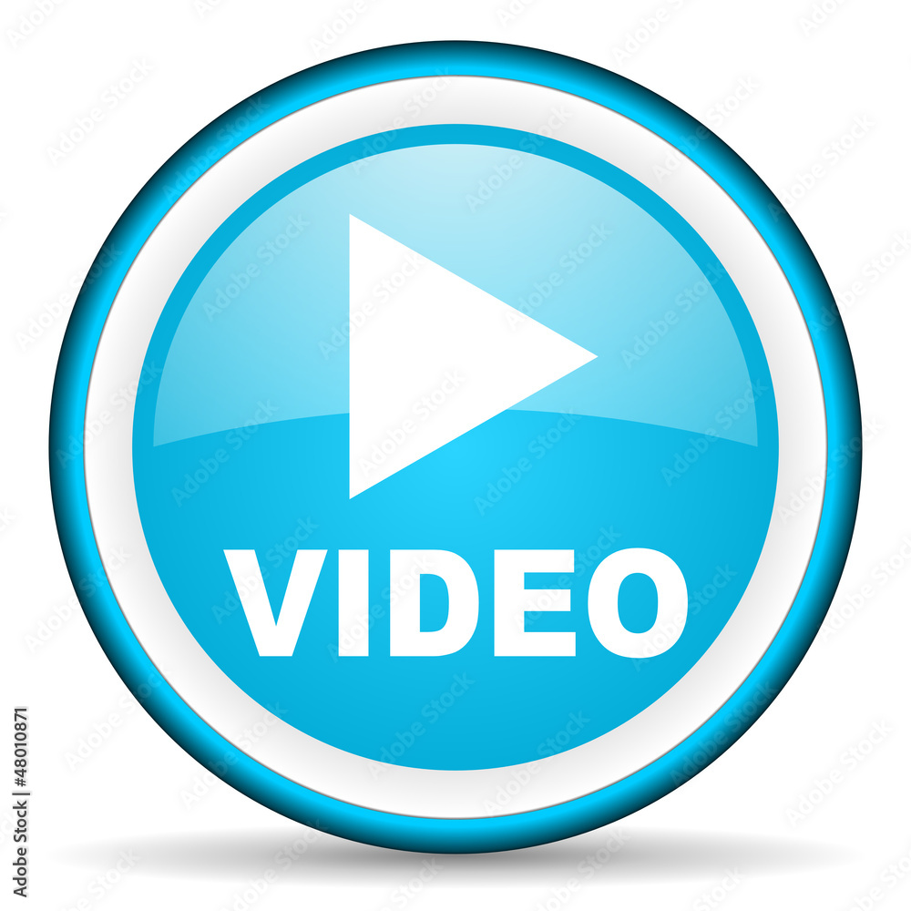 video blue glossy icon on white background video blue glossy icon on white background