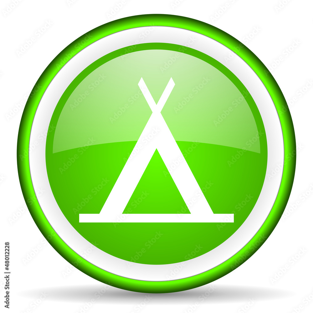 camping green glossy icon on white background camping green glossy icon on white background