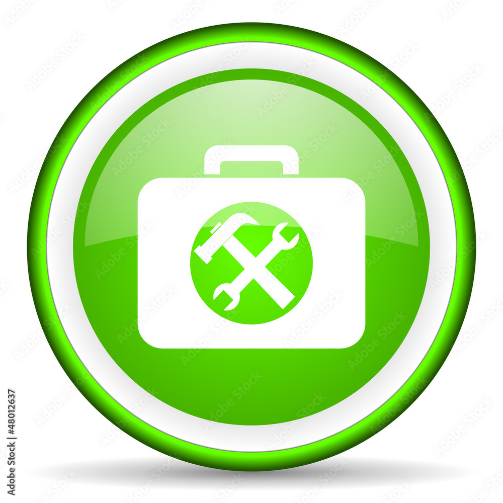 toolkit green glossy icon on white background toolkit green glossy icon on white background
