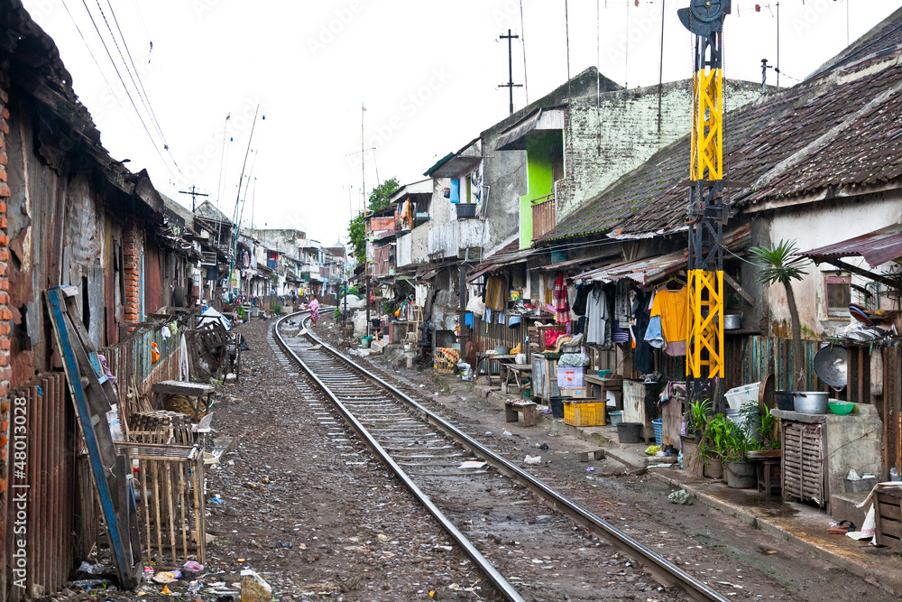 Unidentified poor people living in slum, Indonesia.