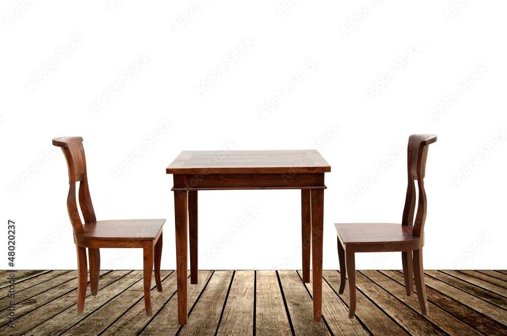 Fototapeta premium wooden chairs and table isolated on white background