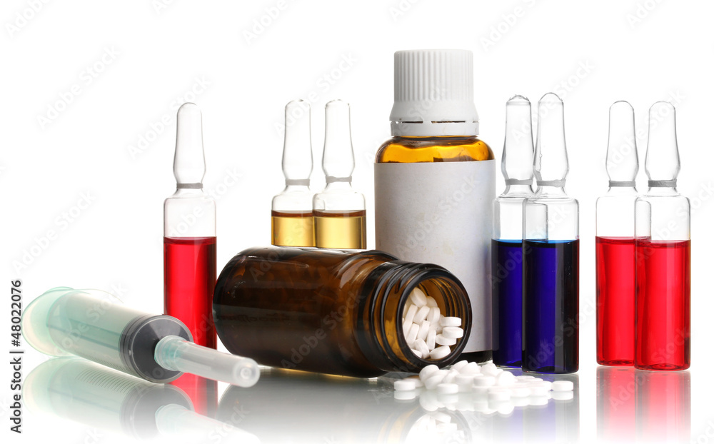 medical ampules, bottles and syringes, isolated on white medical ampules, bottles and syringes, isolated on white