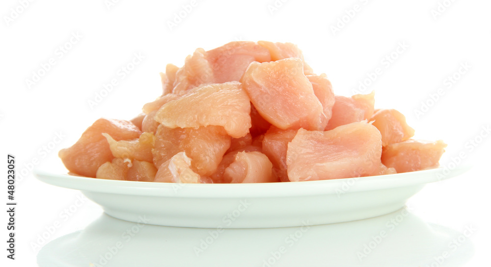 raw chicken meat on plate, isolated on white raw chicken meat on plate, isolated on white