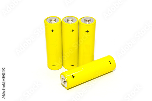 Yellow battery on white background , isolated