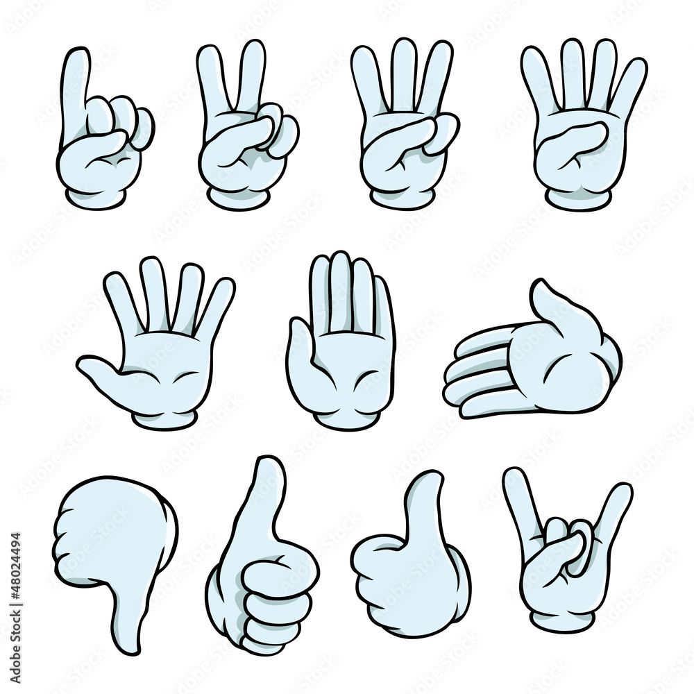 Set of cartoon hands showing various gestures. Set of cartoon hands showing various gestures.