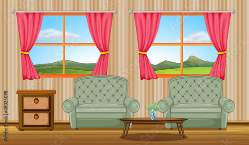 Cushion chairs and side table