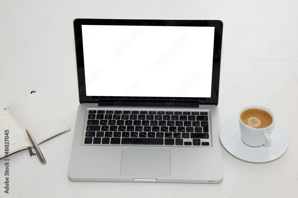 Workplace with open notebook Workplace with open notebook