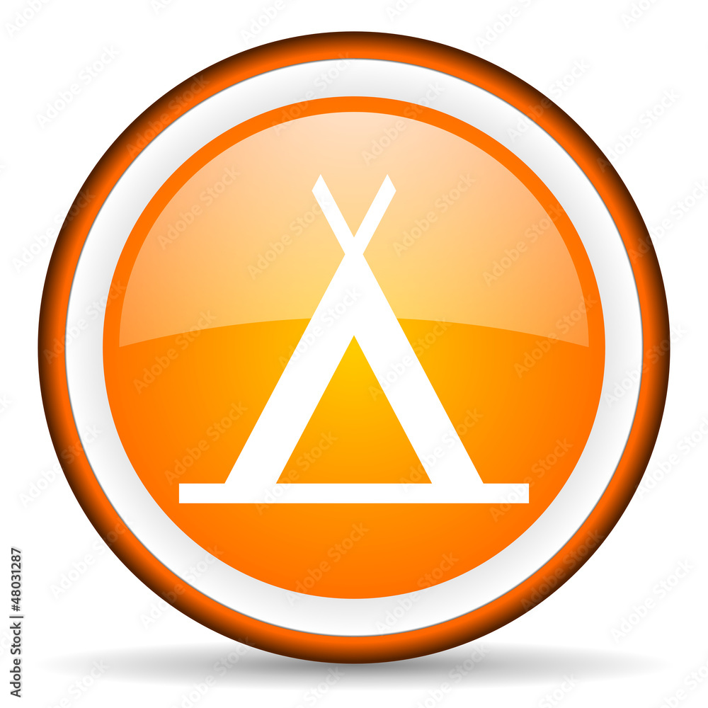 camping orange glossy icon on white background camping orange glossy icon on white background