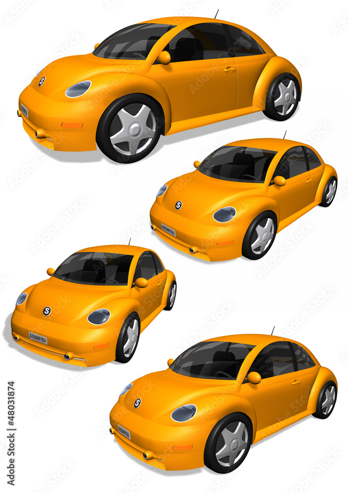 Four 3D orange car collection