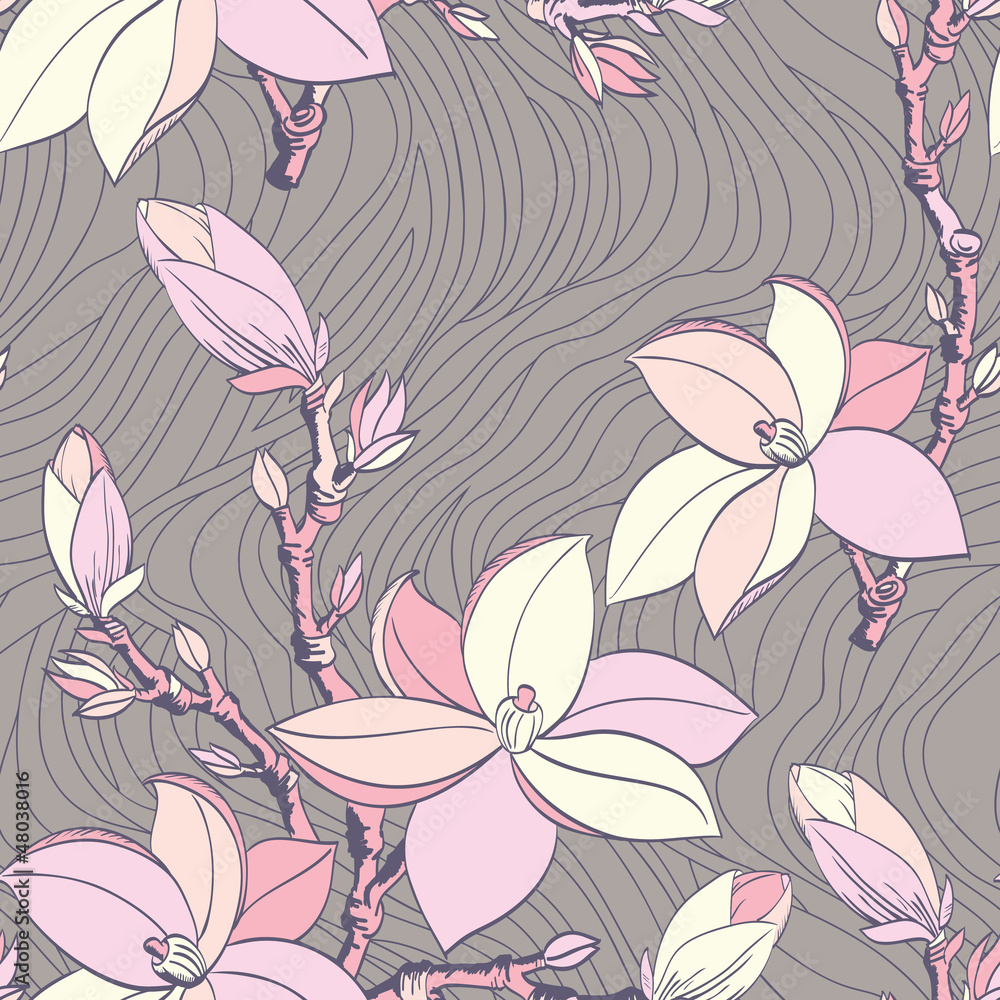 Obraz premium seamless vintage pattern with magnolia flower