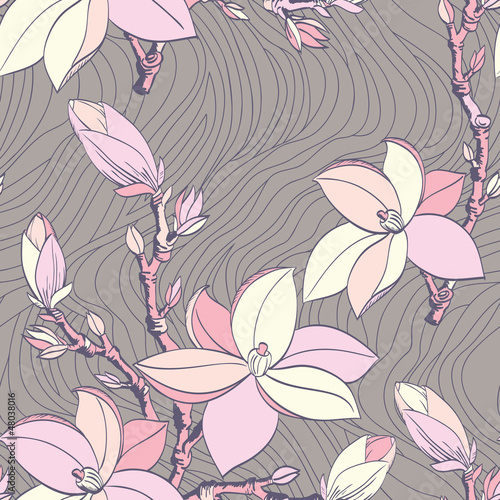 seamless vintage pattern with magnolia flower