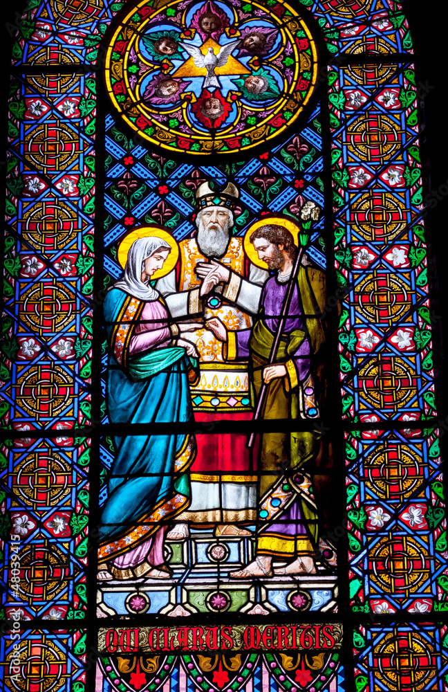 Stained Glass Mary Joseph Marriage Monastery Montserrat