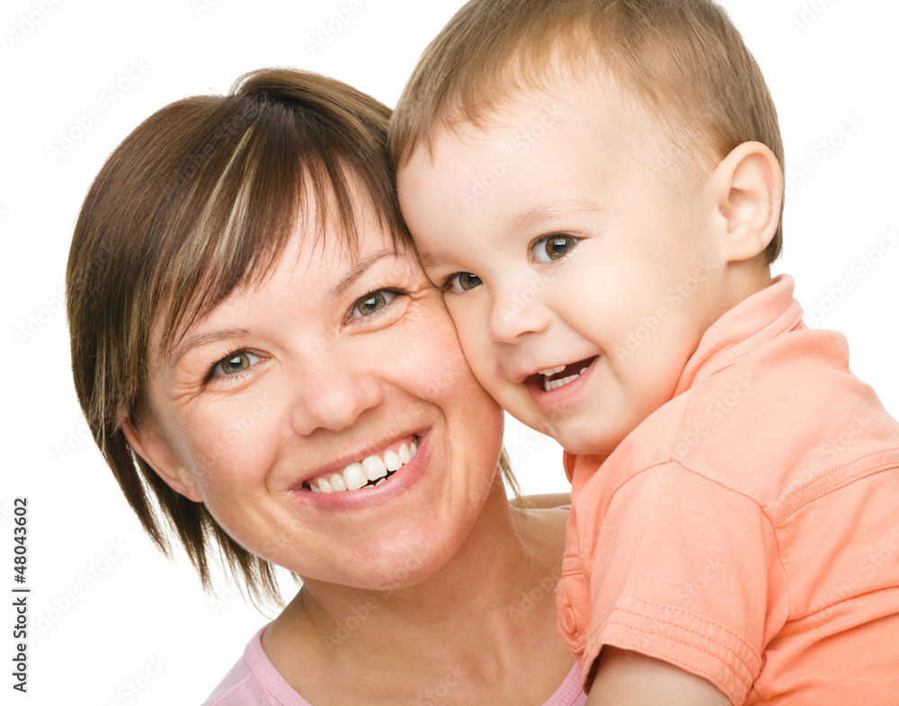 Portrait of a happy mother hugging her son Portrait of a happy mother hugging her son