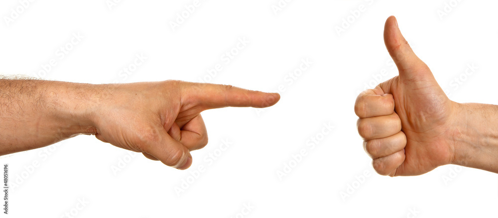 Hand pointing to a hand showing thumb up Hand pointing to a hand showing thumb up