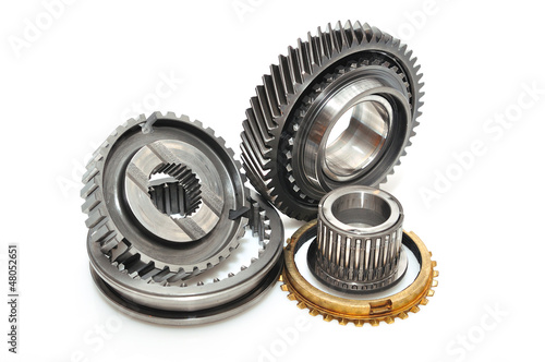 Fotografi Gearbox parts isolated on white background.