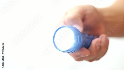 Blue metal LED flashlight  on white background