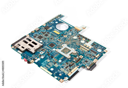 Blue laptop motherboard isolated on white