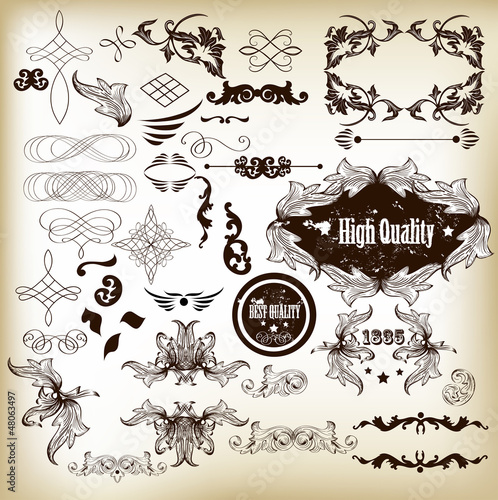 Calligraphic design elements and page decorations in retro style