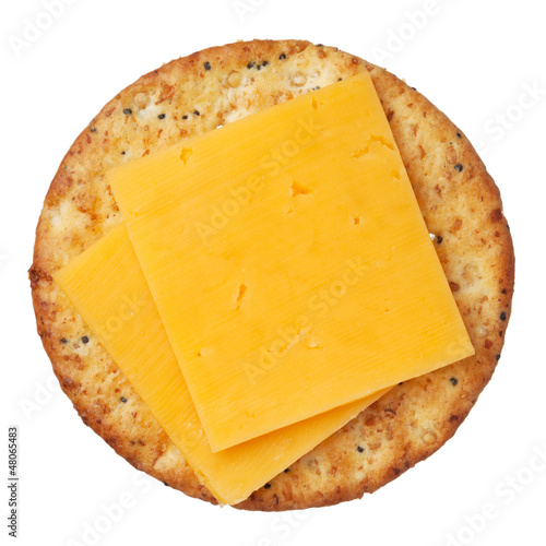 Whole wheat cracker and cheese, isolated on white background, cl