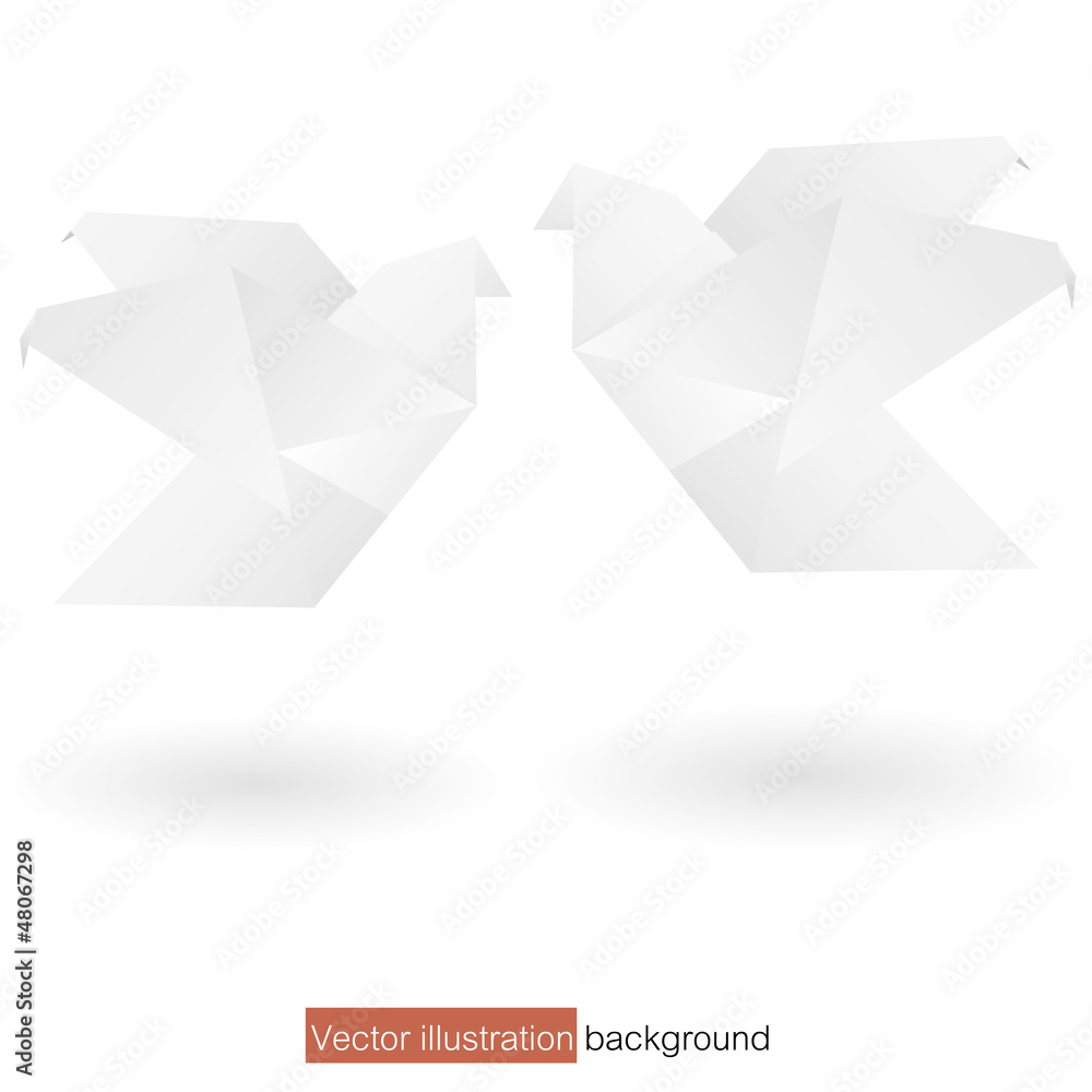 Couple white origami bird on white background Couple white origami bird on white background