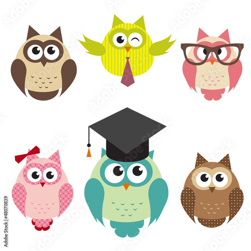 Wallpaper Mural set of cute owls Torontodigital.ca