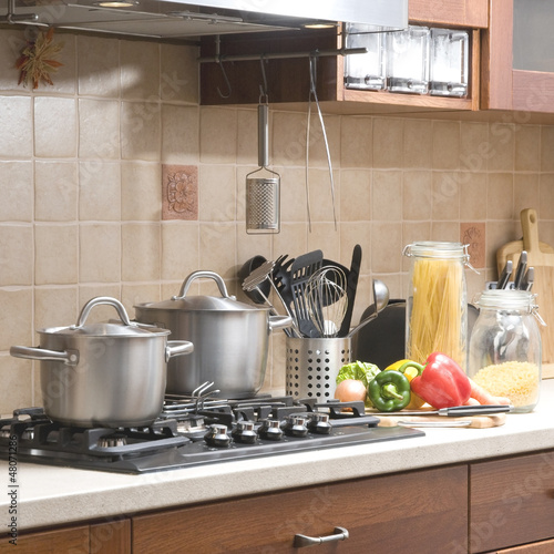 preparing lunch for the family. cooking in a  kitchen.
