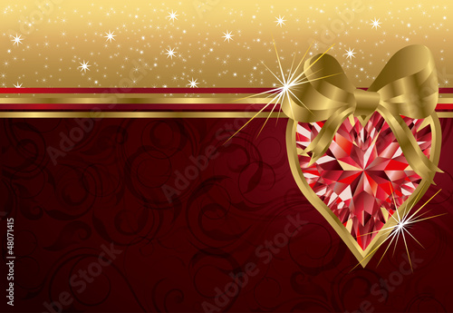 Valentine's day invitation card with ruby heart , vector