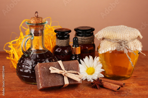 Wallpaper Mural ingredients for soap making on brown background Torontodigital.ca