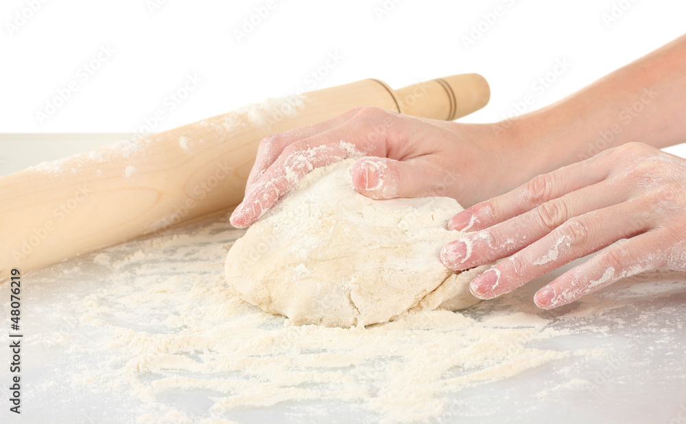 Preparing pizza dough isolated on white Preparing pizza dough isolated on white