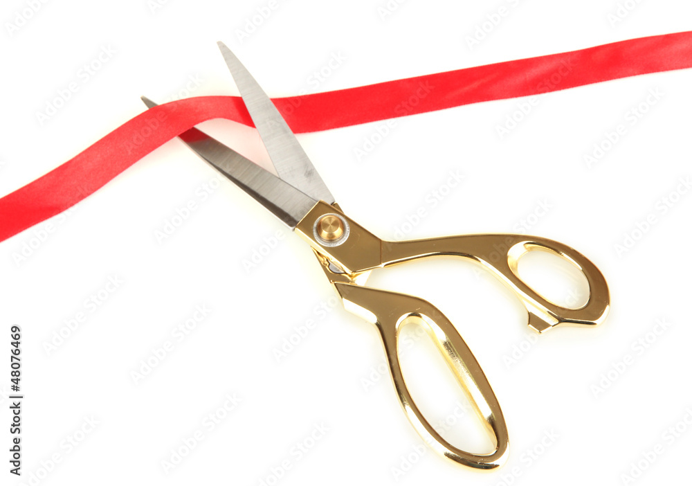 Cutting red ribbon isolated on white Cutting red ribbon isolated on white