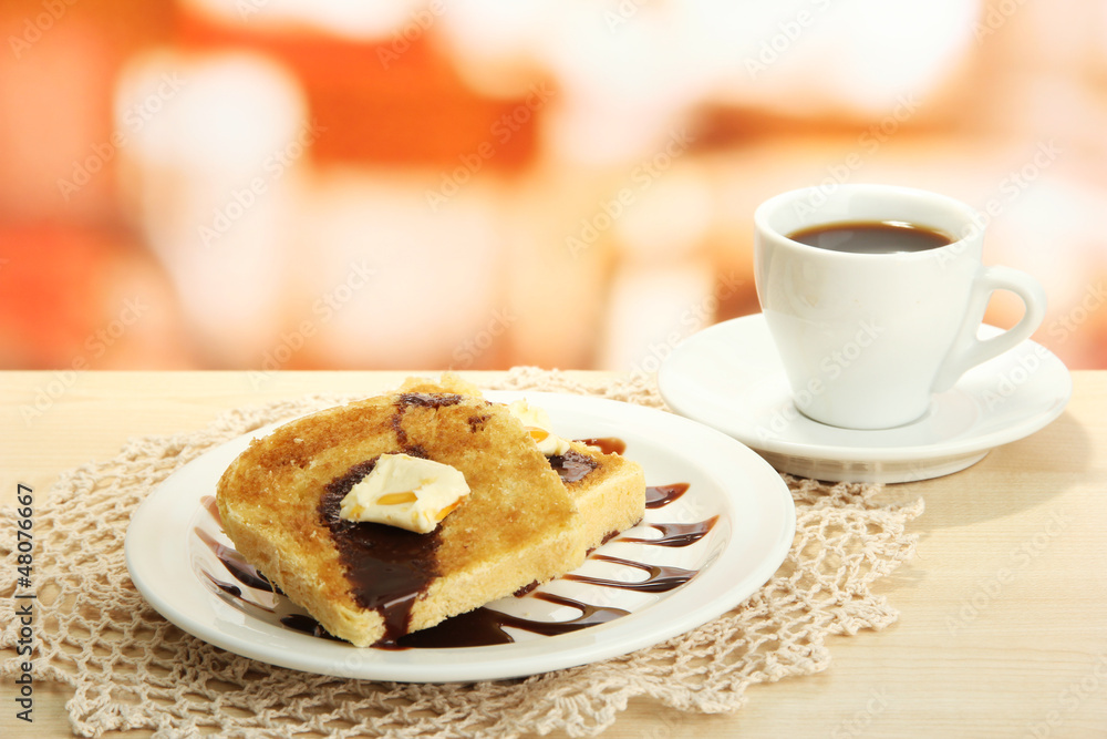 White bread toast with chocolate on plate in cafe White bread toast with chocolate on plate in cafe