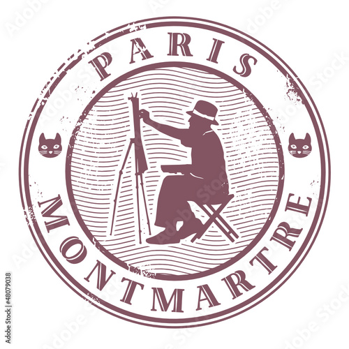 Stamp with painter silhouette and the word Paris, Montmartre