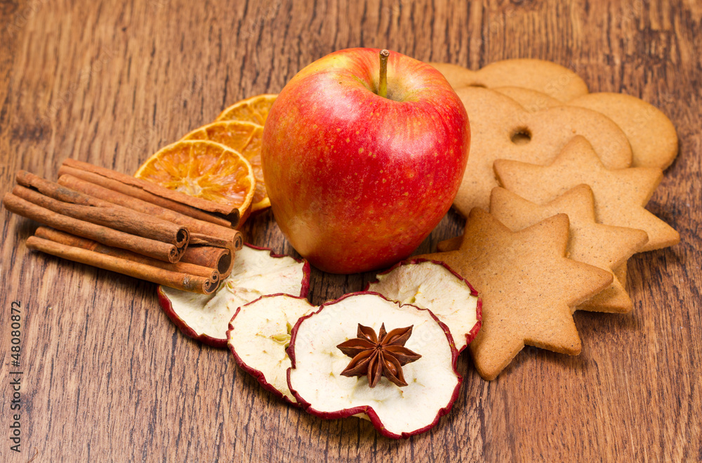 fresh apple with biscuit,cinnamon and fruit dried fresh apple with biscuit,cinnamon and fruit dried