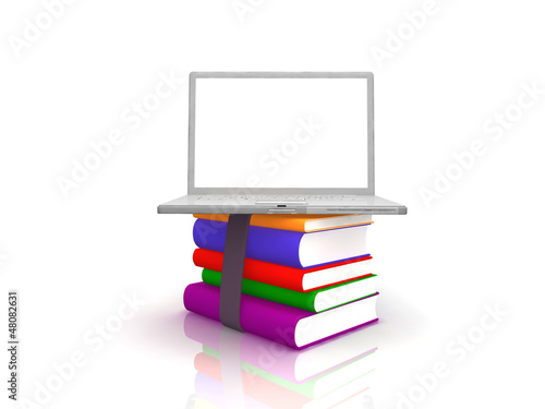 Professional Laptop with books and blank display