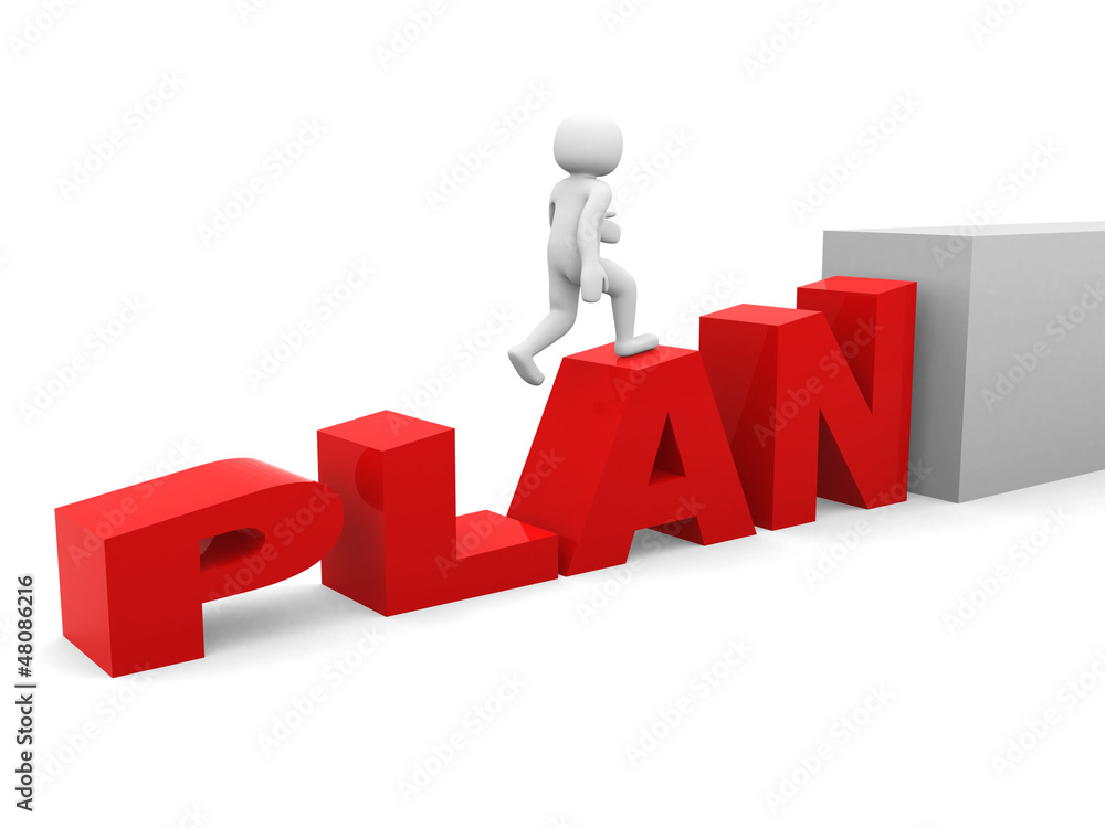 3D person climbing the text plan 3D person climbing the text plan