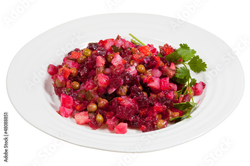 Russian beetroot salad Vinegret on plate