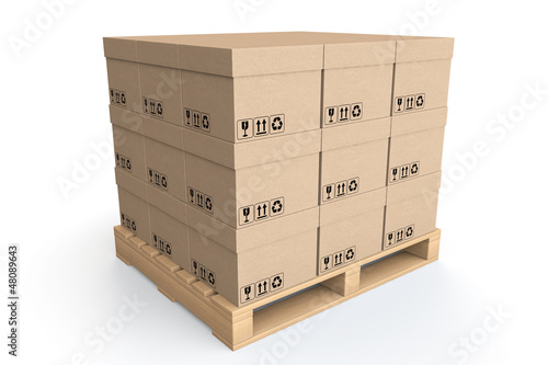 Logistics concept. Cardboard boxes on wooden palette © doomu