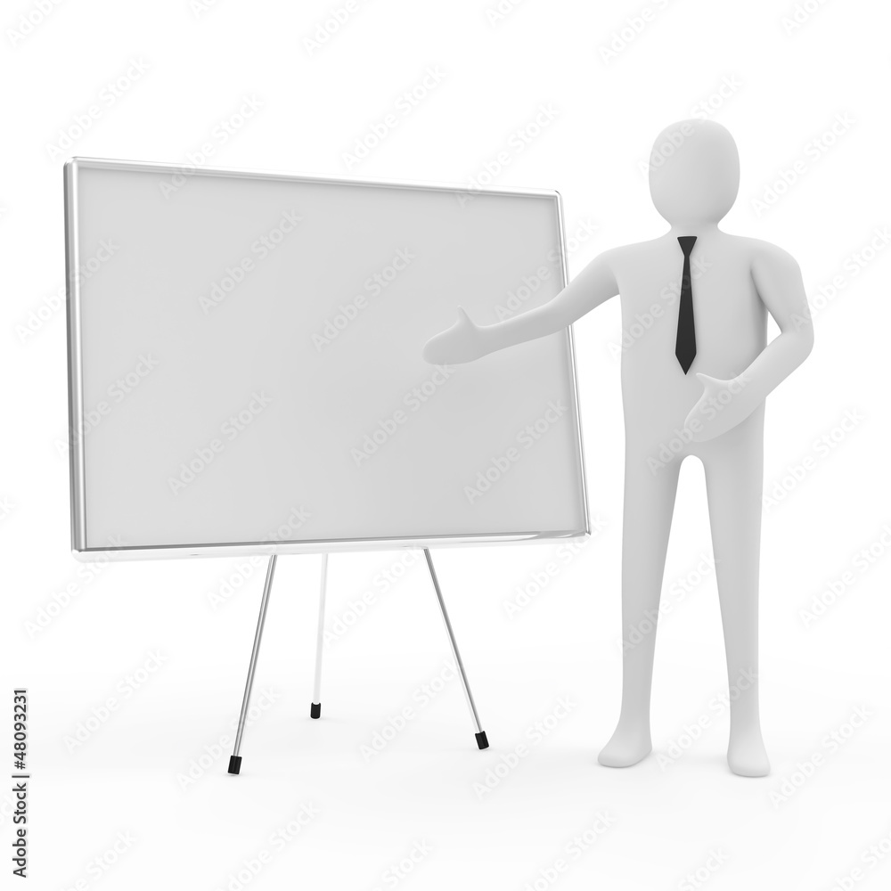 3d Man Businessman Standing Near a Board 3d Man Businessman Standing Near a Board