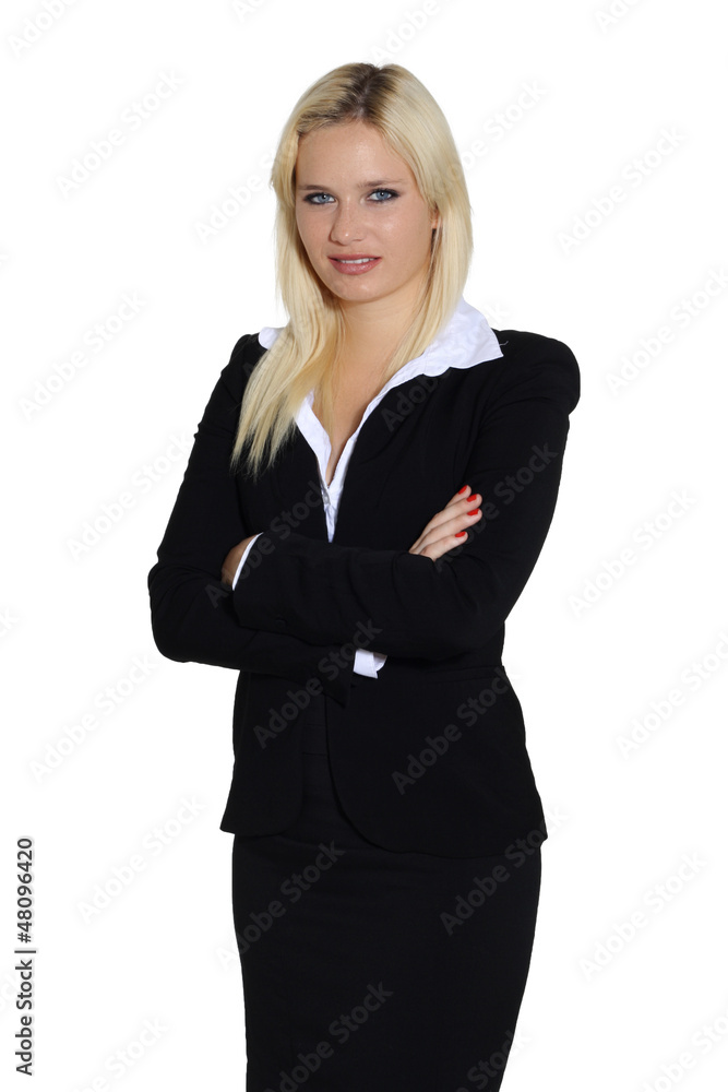 Portrait of a young attractive business woman smiling on white Portrait of a young attractive business woman smiling on white