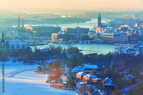 Canvas Print Winter aerial scenery of Stockholm, Sweden