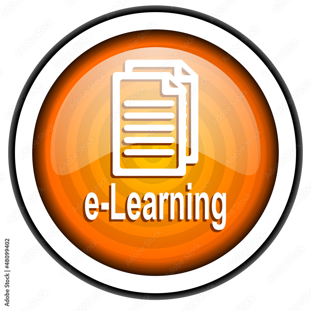 e-learning orange glossy icon isolated on white background e-learning orange glossy icon isolated on white background