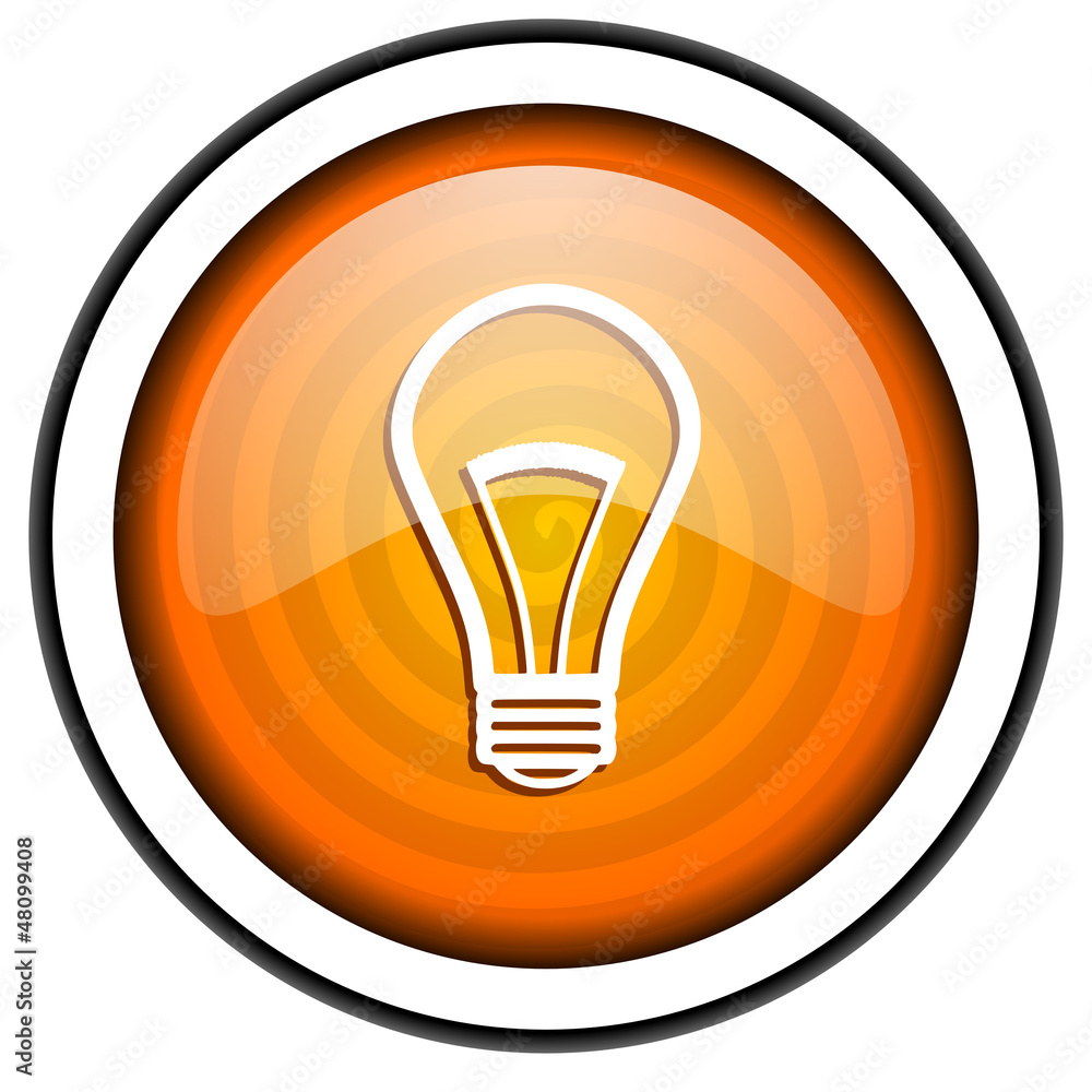 light bulb orange glossy icon isolated on white background