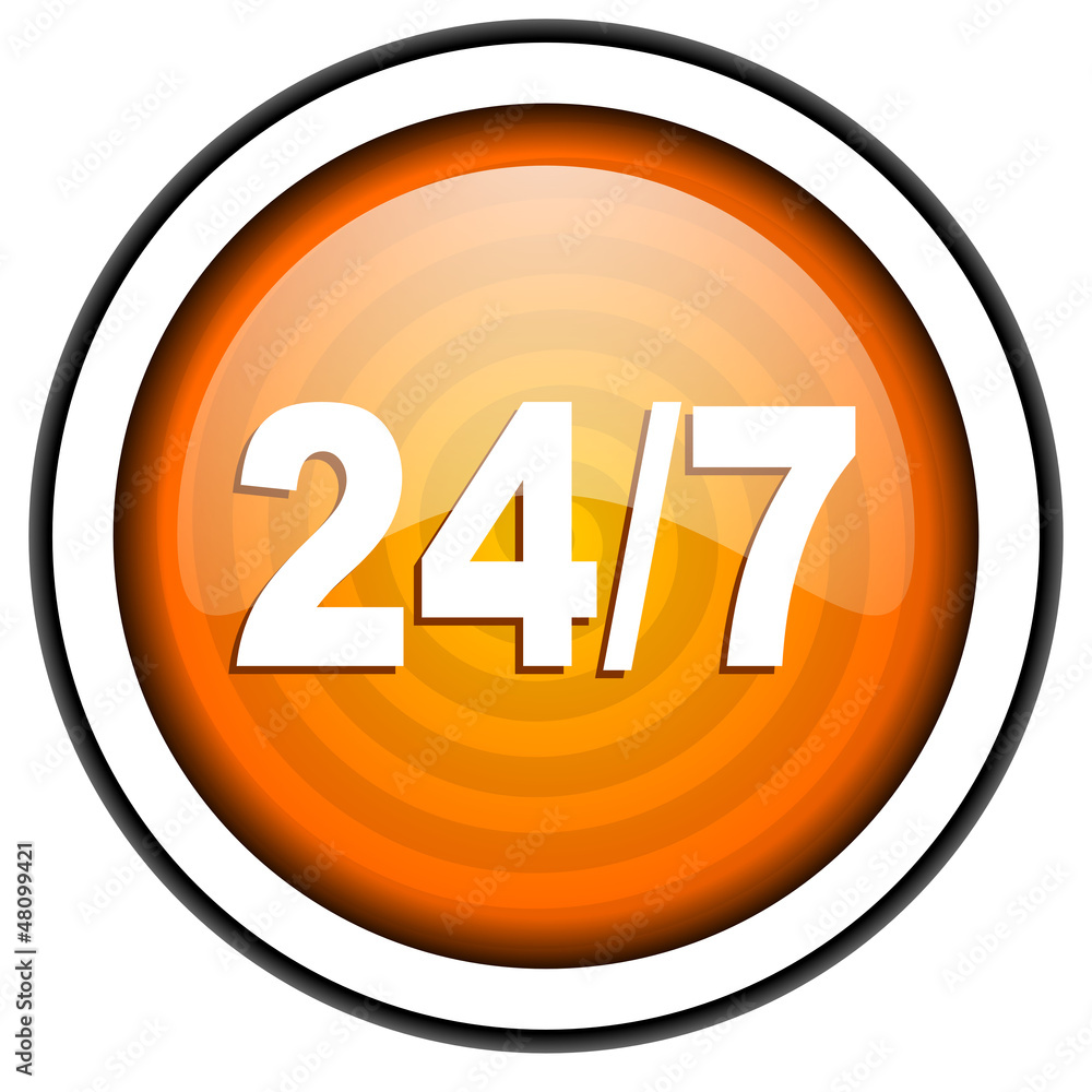 24/7 orange glossy icon isolated on white background 24/7 orange glossy icon isolated on white background