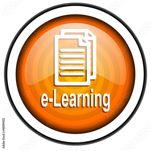e-learning orange glossy icon isolated on white background