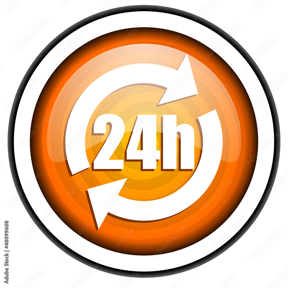 24h orange glossy icon isolated on white background 24h orange glossy icon isolated on white background
